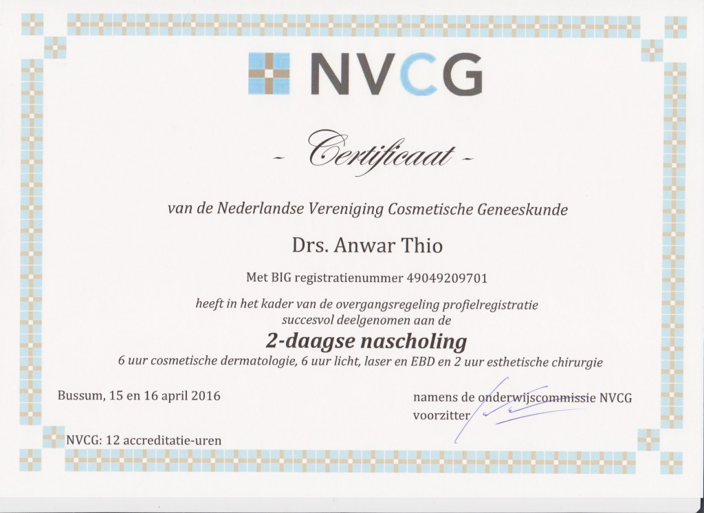 certificaat NVCG cosmetisch arts